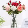 Decoratieve bloemen Simulatie Rose 1 Bloem 2 Bud Artificial Silk Red Real Touch Home Decoratie Wedding Bridal Bouque