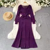 Casual Dresses French Luxury Purple Elegant Long Prom Dress Women's Autumn and Winter Ruffle Edge Slim Fit Ladies Trumpet