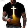 Männer T-Shirts Gott segne Retro Jesus Christus Herren T-Shirt 3D Printed Herren übergroße Camisetta Kurzarm Topxw