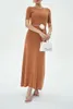 Party Dresses Women Crew Neck Three-Quarter-Length Sleeves Knit Maxi Dress