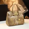 Python 2024 Pattern Genuine Leather Womens Bag Lock Buckle Large Capacity Middle Aged Mom Handbag