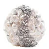 Flores de casamento Glitter Glitter Purple Crystal Silk Rose Bouquet Rhinestones lantejous buquês de noiva