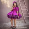 Robes de fille robe de fleur violette manches sans manches arc de mariage en satin pour les enfants anniversaire mini première robe de communion