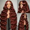 Synthetische pruiken 250% roodachtig bruine lichaamsgolf 13x6 HD kanten voorpruik 30 32 inch water 13x4 Human Hair Q240427