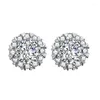 Stud Earrings S925 Sterling Silver Real 1 Carat Diamond Garnet Earring For Women Mujer Oreja 925 Jewelry Wedding Round