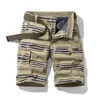 Heren shorts Nieuwe zomer Casual Casual korte mouwen Mens mode gestreepte goederen katoen militair jogging knie lengte bries Bermuda Q240427