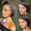 Synthetic Wigs Straight Pixie cut wig transparent lace human hair short Bob T-part pre filled Brazilian female Q240427