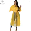 Vestidos casuais Vazn 2024 Autumn mais recente estilo jovem sexy diariamente Sweet Network Lace Up Stitch Open Manga Full High Women Women Long-line