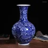 Vases peintes à la main à l'eau mélangée bleu inférieur péony décoration vase céramique chinois salon maison artisanat curio étagères