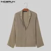 Casual shirts voor heren Koreaanse stijl knappe Incerun Tops 2024 Solid Simple Texture Streetwear Male revers Lapel Lange mouwen Blouse S-5XL