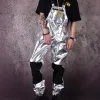 Overaller man stora barn chic mode silver metallbyxor hip hop heap live show dance costumes byxor byxor