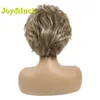 Synthetische pruiken Joy Luck Short Wig Brown Blend Golden Curly Synthetic geschikt voor vrouwen met een pony HiAr Q240427