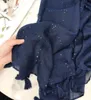 Fashion Plain Navy Blue Sequin Plaid Paim Viscose Scarf
