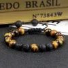 Beaded 8mm Mens Bracelet Black Lava Bead Tiger Eye Adjustable Woven Rope Couple Distance Female Yoga Therapy Jewelry