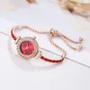 Wristwatches Fashionable Colored Rhinestone Thin Strap Diamond Set Round Ladies Watch Free Adjustable Bracelet Women's Quartz