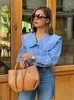 Blouses pour femmes Gypsylady Français Chic Elegant Shirt Blouse Blanc Blue Blue en dentelle rose coton Printemps Summer Soule longue Femme Femme Femmes Tops