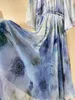 Partykleider 2024 Frühlingsfrauen Wunderschöne seidendrucke fliegende Ärmel Maxi Kleid elegante Dame O-Neck hohe Taille Schlankes weibliches Promkleid