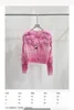 Kvinnors stickor Tees Designer Miu Home V-ringningsblomma Gradient Sticked Pink Cardigan Sweet Age Reducing Coat 2023 New Autumn/Winter F3wi
