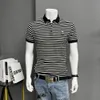 Striped Polo Short Sleeved T-shirt Men Slim Fit Fashionable Trendy Embroidered Lapel Collar Tees Shirt Summer New Style Casual Top Clothing