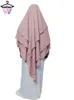 Châles nouveaux en automne Femmes Abaya Hijab (mousseline 3Luyer arrière + 2l Front) Prière Dubaï Turquie Plaine musulmane Treble Khimar Head-Cover Scharps D240426