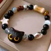 Bracciale per gatto nero di pietra naturale graziosa per perline per perle di animali da cartone animato di moda da uomo