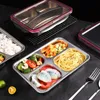 Bento Boxes 304 Rostfritt stål Split lunchlåda och tallrik metallförseglad matlagringsbehållare med lockskolans barncafeteria Q240427