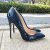 Dress Shoes Women Navy Blue Patent Pumps Low Cut Pointy Toe Stilettos Elegant Ladies Formal Slip On High Heels Fashion
