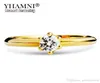 Yhamni Real Pure 925 Sterling Silver Rings Wedding Rings Gold Color Cubic Zirconia Solitaire Band Anéis para mulheres XJR040180531245196