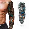 Tatuering överföring stor arm tatuering klistermärke full ärm tillfälliga tatueringar för män fisk varg tiger tatuering falsk tatu för kvinnor vattentät kroppskonst 240426