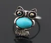 Bijoux entier 50pcslot rétro rétro Antique argenté plaqué tribal charmant hibou turquoise anneaux girl women039s anneaux alliés réglables 99896362465883