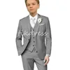 Casual Elegant Gray Boy's Suits for Wedding Boy 3 Pieces Single Breasted Blazer Vest Pants Kids Tuxedo 3 To 16 Years Full Set Pant Jacket Vest Child Dinner Party Outfits