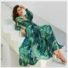 Basic Casual Kleider Frauen Langarm gegen Nackenblumendruck Boho Vintage Maxi Kleid Feiertag Strand Kleid Frühling Herbst Long Kleid Y818