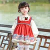 Vestidos de menina 2024 Vestido de estilo chinês para meninas crianças impressão floral de retalhos de retalhos infantis roupas de pografia ao ar livre de 2y-8y