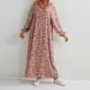 Basic Casual Dresses Women Long Dresses Muslim Loose Robe Casual Full Sleeve Print Solid Maxi Sundress Spring Ladies Long Vestidos Turkish Clothing