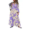 Lässige Kleider Bohemian Kleiderstil Maxi mit farblich passenden Print Falten Patchwork Sommer Frauen A-Line V Hals