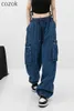 Dames jeans high street harembroek groot zakontwerp losse lading voor vrouwen 2024 lente herfst mode streetwear denim