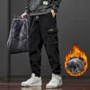 Herrenhosen Herren Wolle Denim Cargo Harem Hosen Winter verdickte lose Straßenkleidung Jogger Hosen Sporthosen Armee Blackl2404