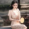 Etnische kleding Chinese kleding voor vrouwen Qipao print roze dames lange cheongsams china traditionele kleding zomer elegante midi -jurken