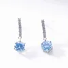 Stud Women moissanite drop earring with 1CTx2 royal blue color yellow color moissanite gemstone pass diamond test female jewerly gift d240426