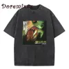 Vintage Washed T Shirt Mens Short Sleeve Tops Street Hip Hop Machine Girl Wlfgrl Graphic T-shirts Oversized Tees Mens Clothing 240425