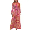 Lässige Kleider Barock Blumendruckkleid Langarm Vintage Böhmen sexy Maxi hoher Nacken Stylish Boho Beach Geburtstagsgeschenk