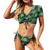 Frauen Badebekleidung Tropischer Palmblatt Bikini Badeanzug Schub -Up Green Print Set Vintage Custom Badeanzug sexy Surf Beachwege