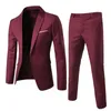 Mens bröllopsdräkt för brudgummen -man Groomsman Pure Color Elegant Blazer Pant Set Slim Men Formal Dress Suit kläder 240420