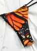 Kobiety stroje kąpielowe Rinabe 2024 BIKINIS Butterfly Print Bikini Set Micro Thong Trójkąt bandaż na plażowe kostiury kąpielowe