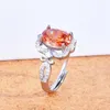 Klusterringar 2024 färg smycken vacker orange sten fanta padparadscha simulering ädelsten öppen ring för kvinnor