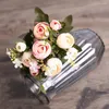 Dekorativa blommor 1Bunch 10heads Artificial Camellia Bouquet Silk Peony Tea Rose With Leaf For Home Wedding Decor Brud Flower Fake