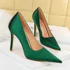 Dress Shoes Green Satin Pumps Women Banquet High Heels Sexy 10.5cm Stiletto Pointed Toe 2024 Autumn Ladies Fashion Party Wedding