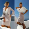 Elegant Mother Of The Bride Dresses With Jacket Knee Length Elegant Wedding Guest Gowns 3/4 Long Sleeves Formal Mother Dress