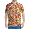 Polos masculinos coloridos lollipop padrão pólo Men 3d Candy estampado de manga curta camisetas infantis de verão harajuku tops de botão de botão de botão