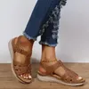 Freizeitschuhe Sommer Frauen im römischen Stil Keil flacher Mund Sandalen Knöchelgurt